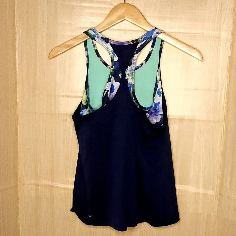 Old Navy Girls Navy Blue Athletic Tank Top Built-in Floral Sports Bra 14